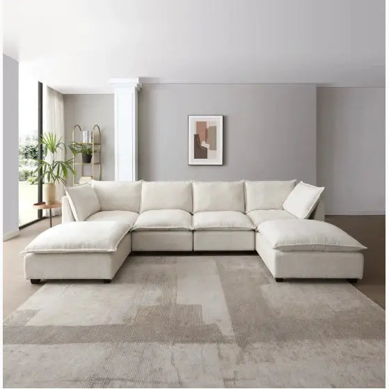 Convertible Linen Sectional Sofa Set