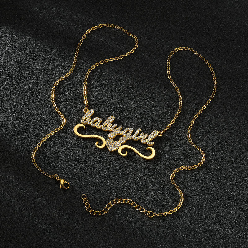 Personal Custom Cut Name Necklace Stainless Steel Diamond Name Pendant