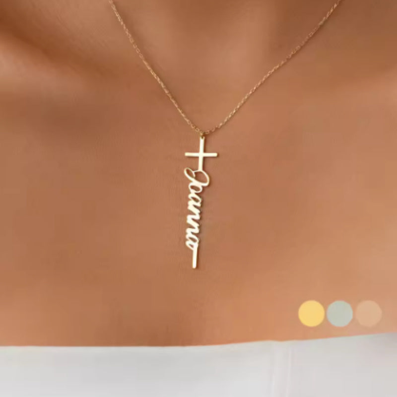 Vertical Cross Custom Name Necklace