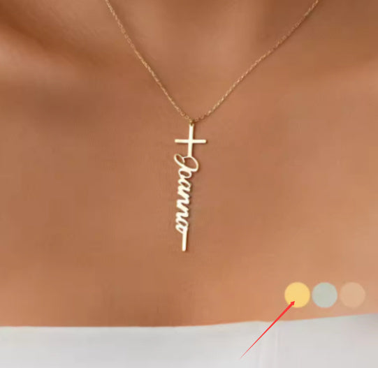 Vertical Cross Custom Name Necklace