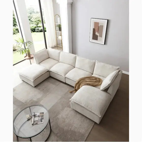 Convertible Linen Sectional Sofa Set