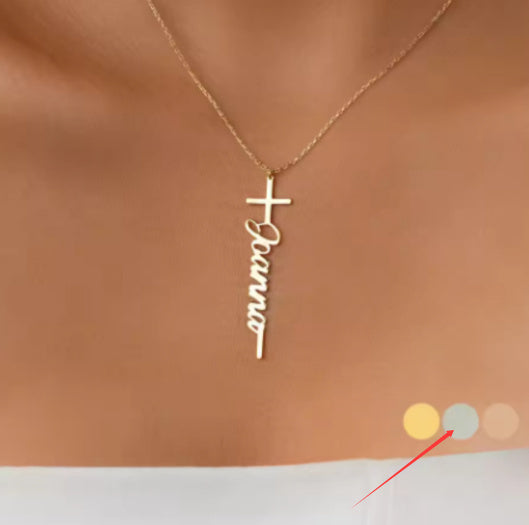 Vertical Cross Custom Name Necklace