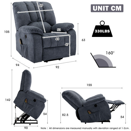 Fabric Recliner With USB & Heat
