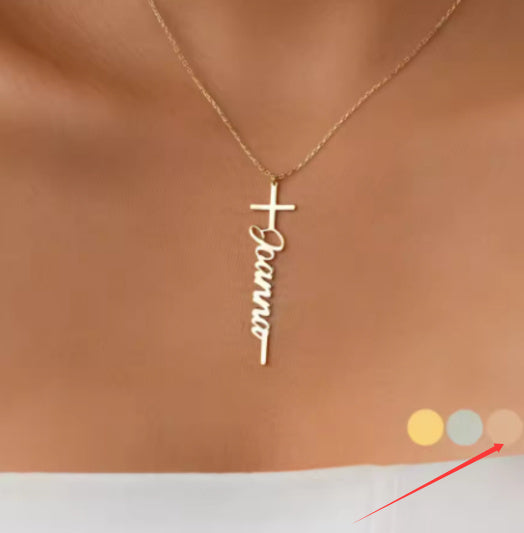 Vertical Cross Custom Name Necklace