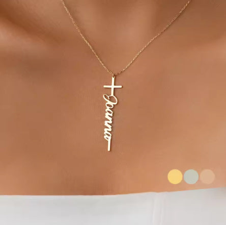 Vertical Cross Custom Name Necklace