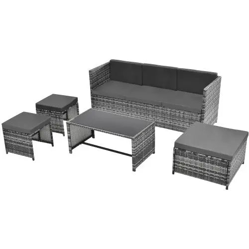Outdoor Grey Rattan Patio Sofa Set