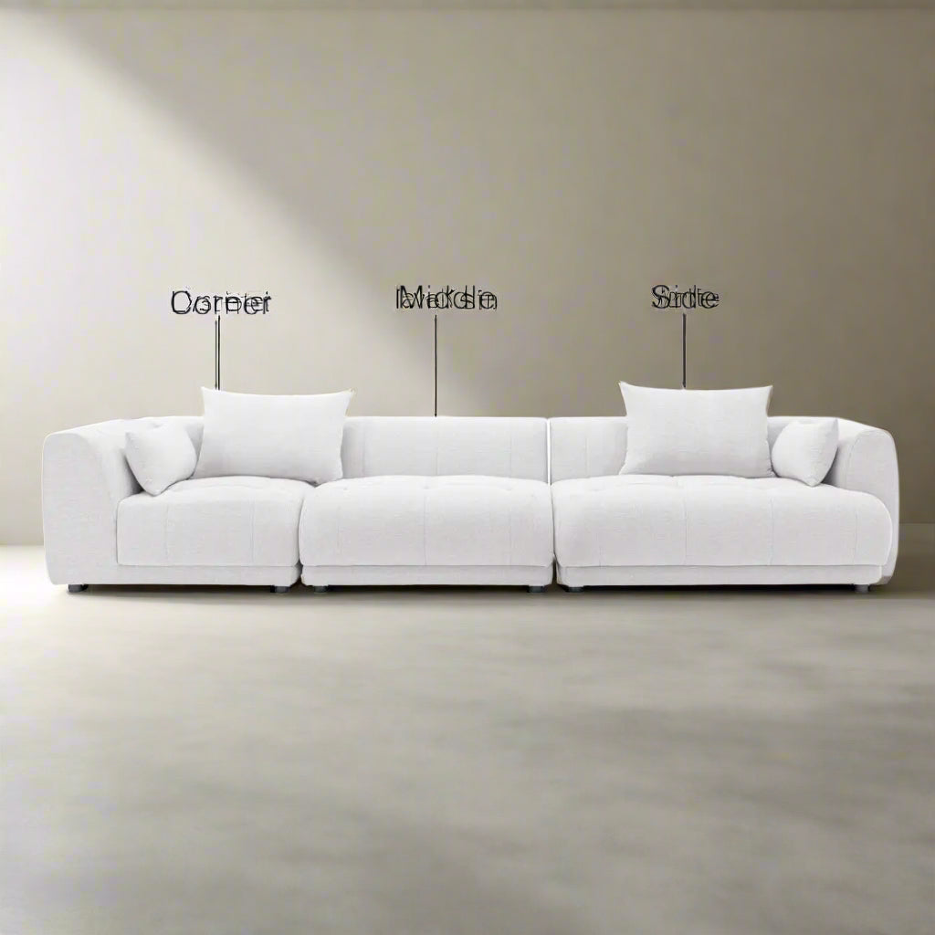 Soft Beige Sectional Sofa With Ottoman