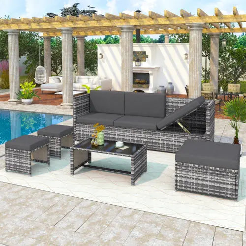 Outdoor Grey Rattan Patio Sofa Set
