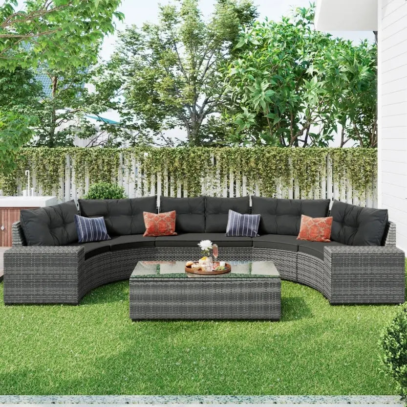Half-Moon Outdoor Wicker Sofa Set