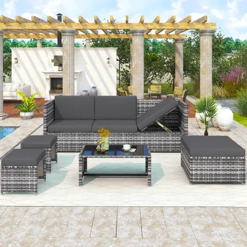 Outdoor Grey Rattan Patio Sofa Set