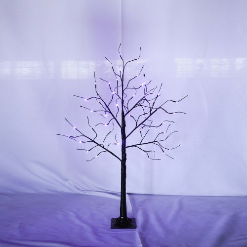3 Pac Halloween Spooky Tree With Purple Lights, 4FT 5FT And 6FT, Lighted Black Tree For Halloween Decoration