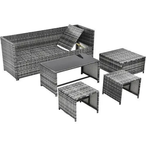 Outdoor Grey Rattan Patio Sofa Set