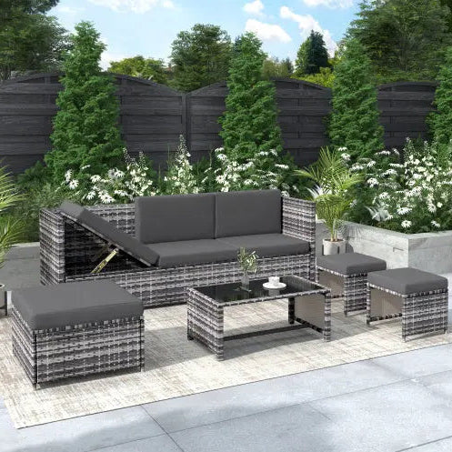 Outdoor Grey Rattan Patio Sofa Set